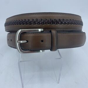Tommy Hilfiger Men 46 Brown Belt Braided Detail Professional Preppy Faux Leather